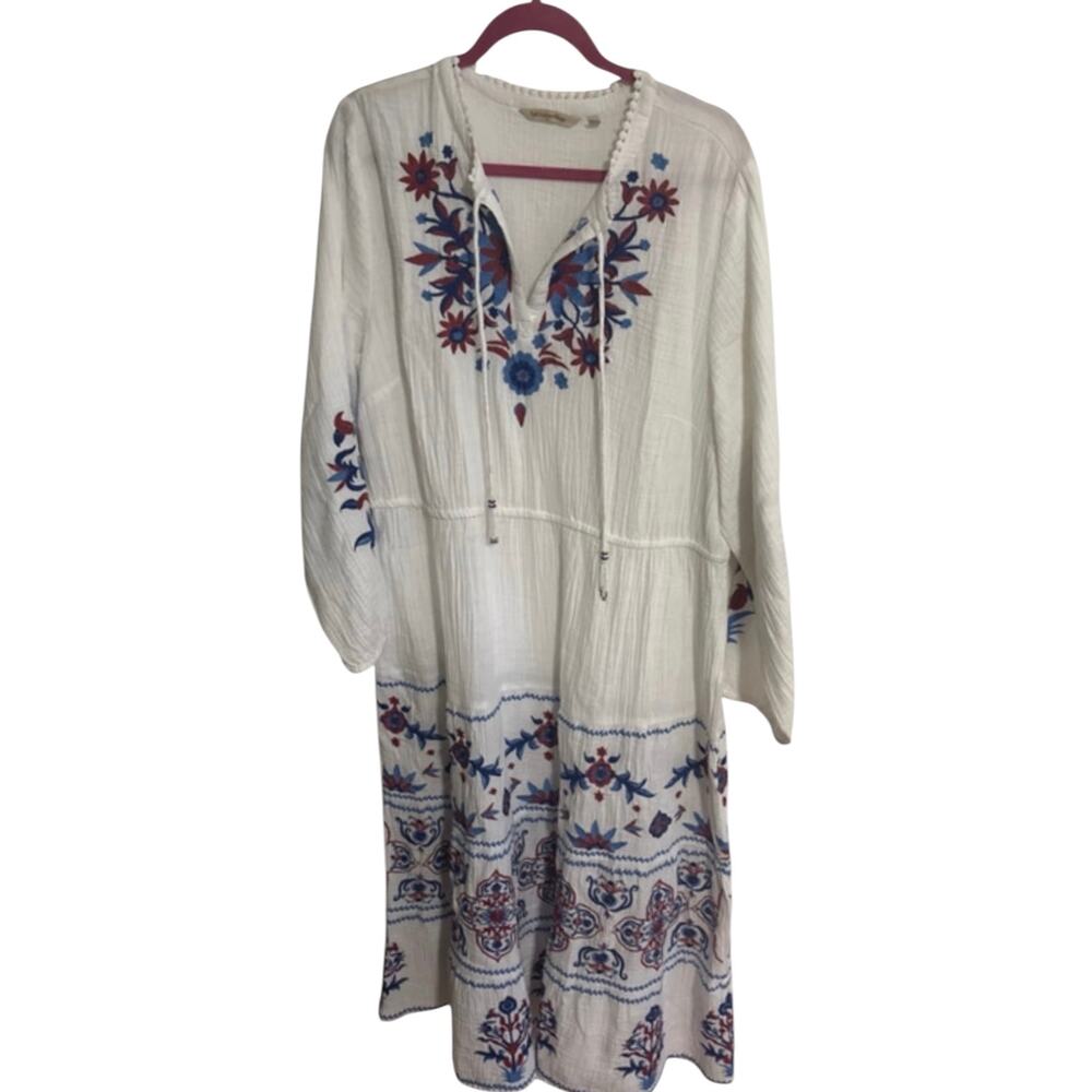 Soft Surroundings Sarnia Gauze Midi Dress Size L Floral Embroidered Boho Resort - Picture 11 of 13